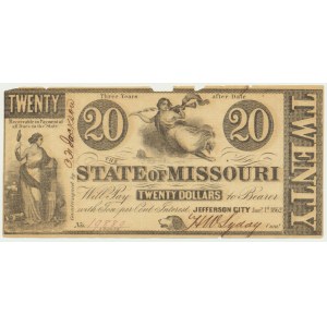 USA, Confederate States America, Missouri, 20 Dollars 1862