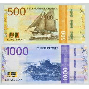 Norwegia, zestaw 500-1.000 koron 2018-19 (2 szt.)