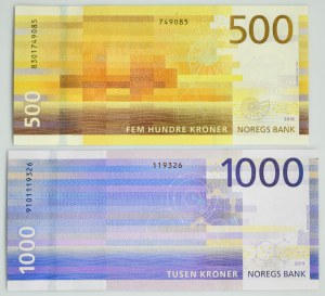 Nórsko, sada 500-1000 korún 2018-19 (2 kusy).