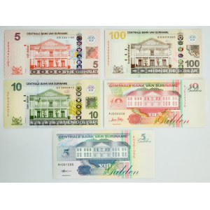 Suriname, set 5 Gulden - 100 Dollars 996-2019 (5 pcs.)