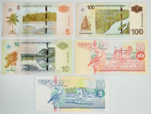 Suriname, set 5 Gulden - 100 Dollars 996-2019 (5 pcs.)