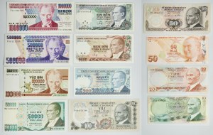 Turecko, súbor 10-1 milión lír (1975-2020)(12 ks).