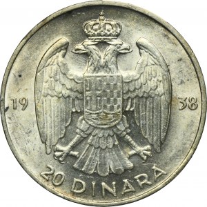 Jugoslávie, Petr II, 20 dinárů Paříž 1938