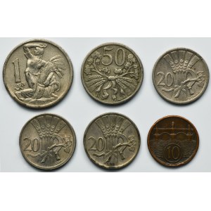 Set, Czechoslovakia, Hellers and 1 Koruna Kremnitz (6 pcs.)
