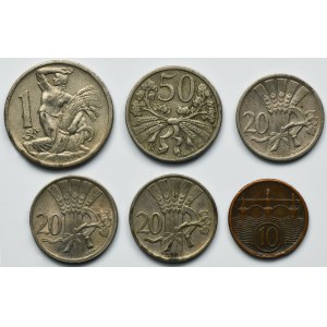 Set, Czechoslovakia, Hellers and 1 Koruna Kremnitz (6 pcs.)