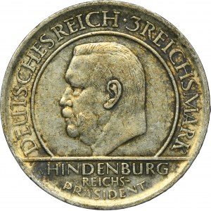 Germany, Weimar Republic, 3 Mark Karlsruhe 1929 G - Weimar Oath