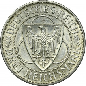 Niemcy, Republika Weimarska, 3 Marki Stuttgart 1930 F - Wyzwolenie Nadrenii