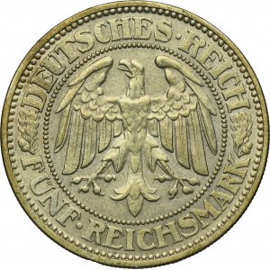 Germany, Weimar Republic, 5 Mark Hamburg 1927 J - Oak