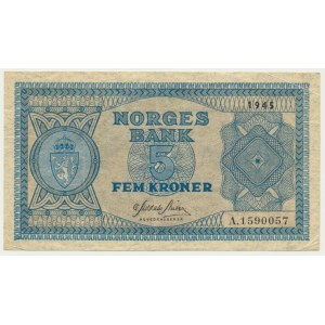 Norvège, 5 couronnes 1945