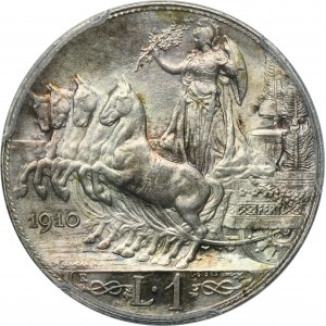 Taliansko, Viktor Emanuel III, 1 líra Rím 1910 R - PCGS MS64