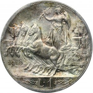 Włochy, Wiktor Emanuel III, 1 Lira Rzym 1910 R - PCGS MS64