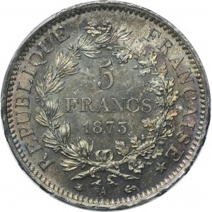 Francja, III Republika, 5 Franków Paryż 1873 A - PCGS MS64