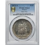 France, Third Republic, 5 Francs Paris 1873 A - PCGS MS64