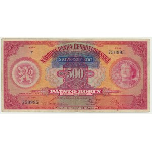 Slovakia, 500 Korun (1939) on 500 Czechoslovak Korun 1929