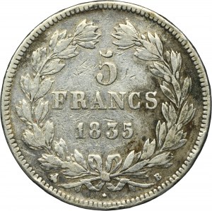 France, Louis Philippe I, 5 Francs Rouen 1835 B