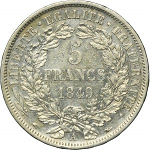 France, II Republic, 5 Francs Paris 1849 A