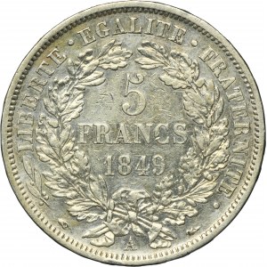 Francúzsko, Druhá republika, 5 frankov Paríž 1849 A