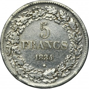 Belgium, Leopold II, 5 Francs Brussels 1834