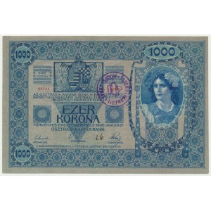 Yugoslavia, 1.000 Korun (1919) on 1.000 Austro-Hungarien Korona 1902