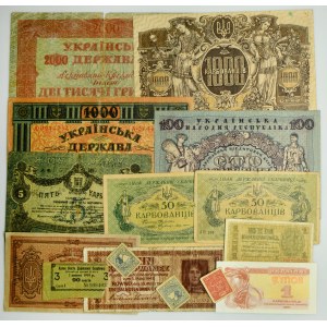 Ukraina, zestaw banknotów 1918-91 (15 szt.)