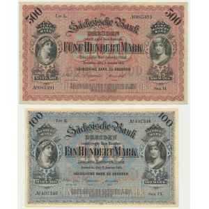 Germany, Saxony, 100 - 500 Mark 1911 (2 pcs.)