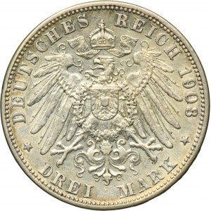 Germany, Baden, Friedrich II, 3 Mark Karlsruhe 1908 G