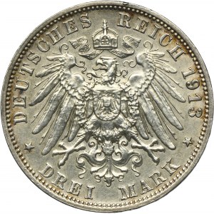 Germany, Saxony, Friedrich August III, 3 Mark Muldenhütten 1913 E