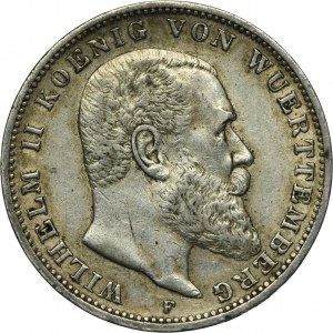 Allemagne, Royaume de Württemberg, Guillaume II, 3 marks Stuttgart 1909 F