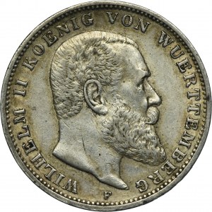 Germany, Kingdom of Württemberg, Wilhelm II, 3 Mark Stuttgart 1909 F