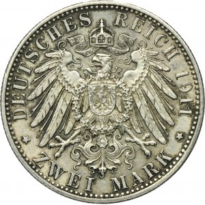 Germany, Bavaria, Regent Luitpold, 2 Mark Munich 1911 D