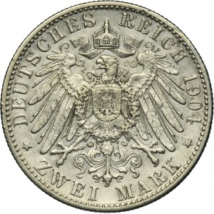 Germany, Kingdom of Württemberg, Wilhelm II, 2 Mark Stuttgart 1904 F