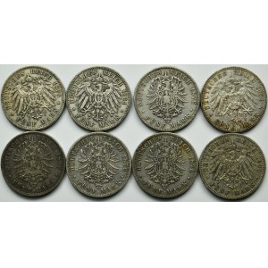 Set, Germany, German Empire, Wilhelm I and Wilhelm II, 5 Mark (8pcs.)