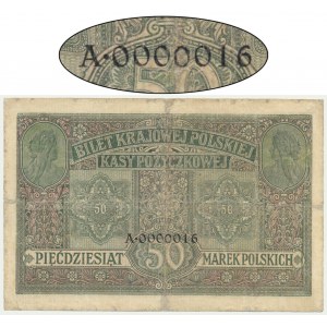 50 marek 1916 - Jenerał - A 0000016 - NIEZWYKLE NISKI NUMER
