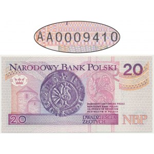 20 złotych 1994 - AA 00009410 - niski numer -