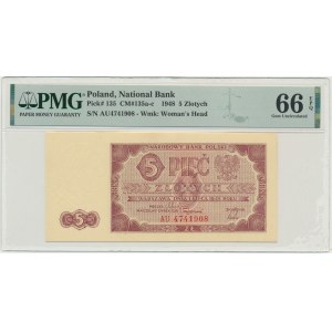 5 złotych 1948 - AU - PMG 66 EPQ