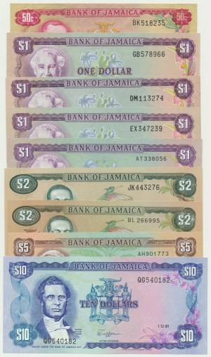Jamaica, 50 Cents - 10 Dollars (1970-90)(9 pcs.)