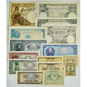 Rumunia, zestaw 50 bani - 100.000 lei 1917-66 (15 szt.)