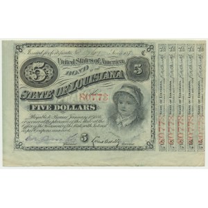 USA, Luizjana, Nowy Orlean, 5 dolarów 187. - numerator czerwony -