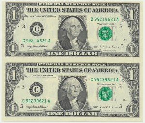 USA, Philladelphia, 1 Dollar 1995 - C - uncut pair