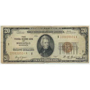 USA, Brown Seal, Minneapolis, 20 dolarów 1929 - Jones & Woods -