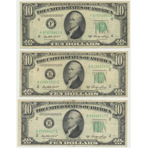 USA, Green Seal, 10 Dollars 1950 (3 pcs.)