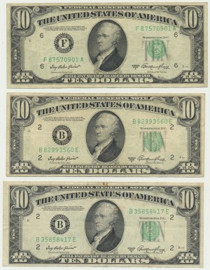 USA, Green Seal, 10 Dollars 1950 (3 pcs.)