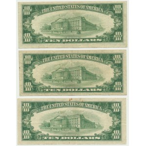 USA, Green Seal, 10 dolarów 1950 (3 szt.)