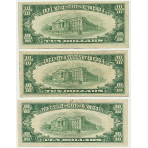 USA, Green Seal, 10 Dollars 1950 (3 pcs.)