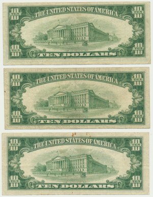 USA, Green Seal, 10 Dollars 1950 (3 pcs.)