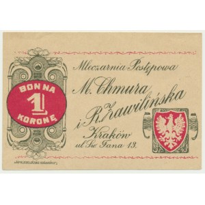 Kraków, Mleczarnia Postępowa M. Chmura i R. Zawiliński, 1 korona 1919 - blankiet