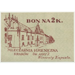 Krakow, Hygieniczna Dairy, 2 crowns 1919 - blank