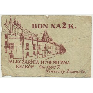 Krakow, Hygieniczna Dairy, 2 crowns 1919, circulated piece