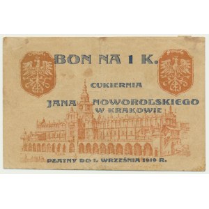 Kraków, Cukiernia Jana Noworolskiego, 1 korona 1919 - numerator odręczny