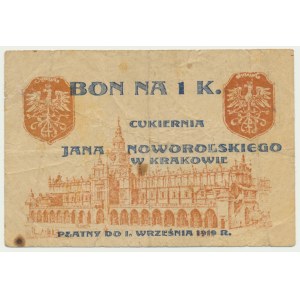 Kraków, Cukiernia Jana Noworolskiego, 1 korona 1919 - numerator stemplem
